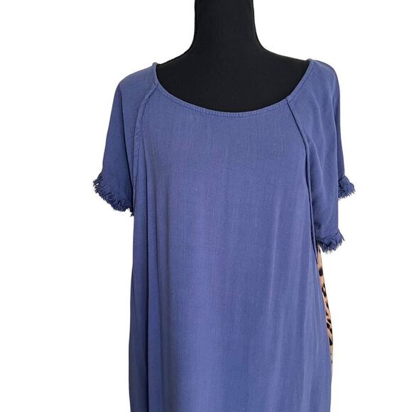 Umgee USA High Low Linen Blend Animal Print Dress Blue Size Large - Picture 3 of 8